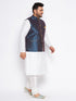 Vastramay Men's Plus Size Blue Zari Weaved Nehru Jacket With Kurta Pyjama set